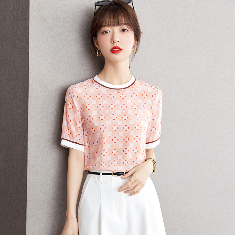 Short sleeve chiffon shirt real silk T-shirt