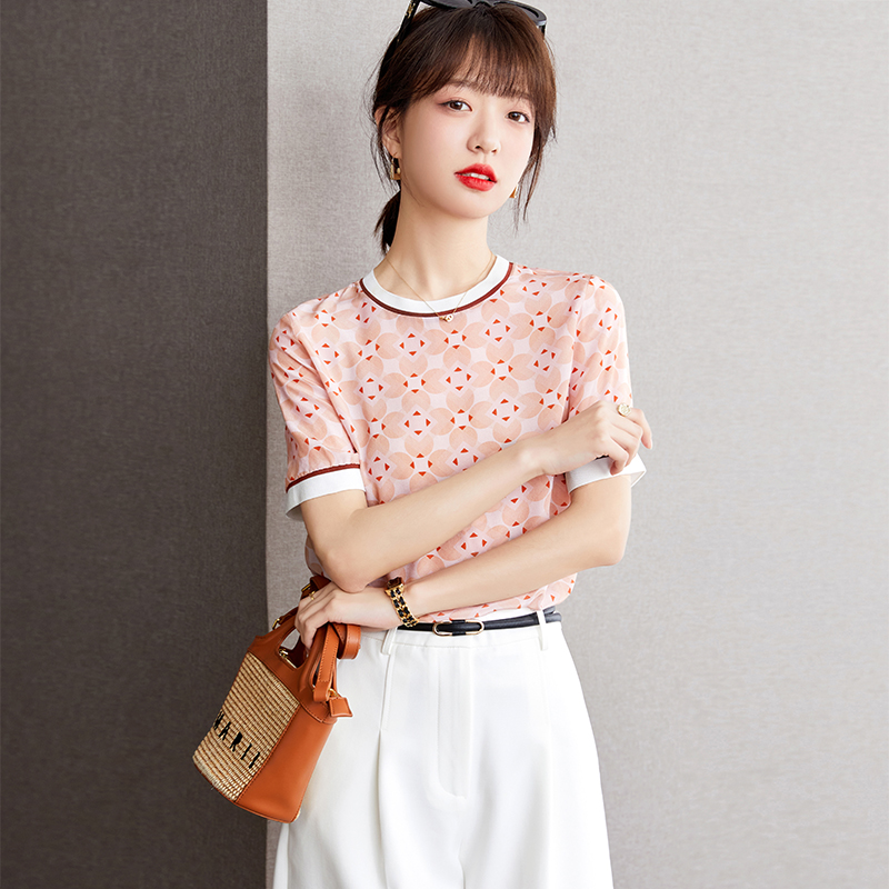 Short sleeve chiffon shirt real silk T-shirt