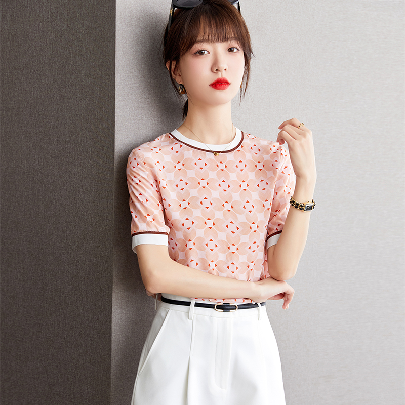 Short sleeve chiffon shirt real silk T-shirt