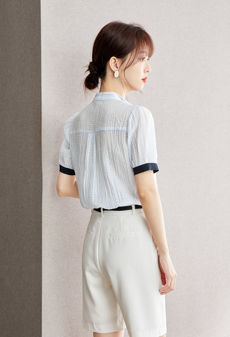 Chiffon lapel tops art short sleeve shirt