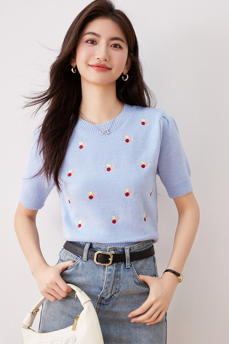 All-match embroidered flowers sequins fashion sweater