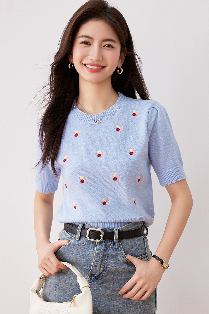 All-match embroidered flowers sequins fashion sweater