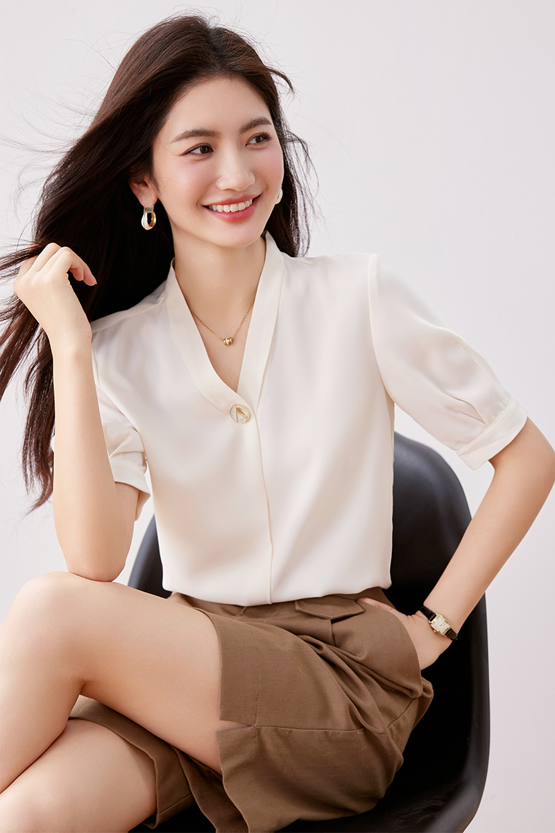 V-neck fashion chiffon shirt summer shirt for women