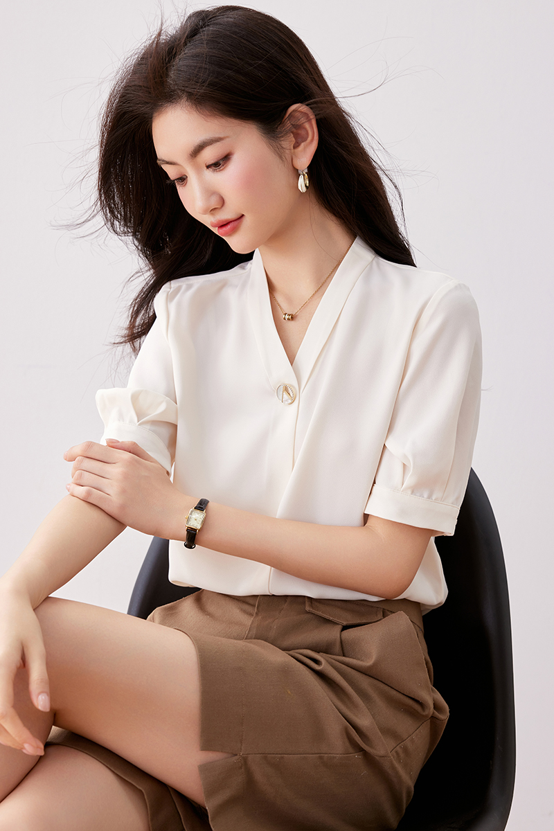 V-neck fashion chiffon shirt summer shirt for women