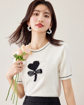 Short sleeve bow sweater chanelstyle tops for women