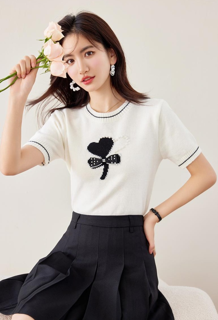 Short sleeve bow sweater chanelstyle tops for women