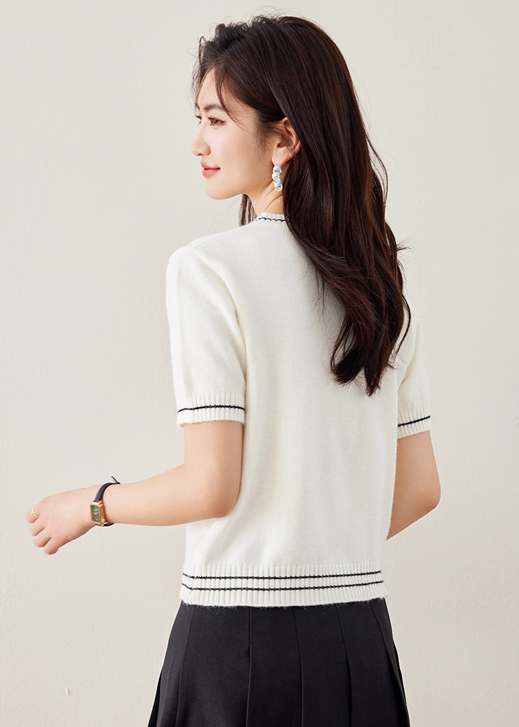 Short sleeve bow sweater chanelstyle tops for women