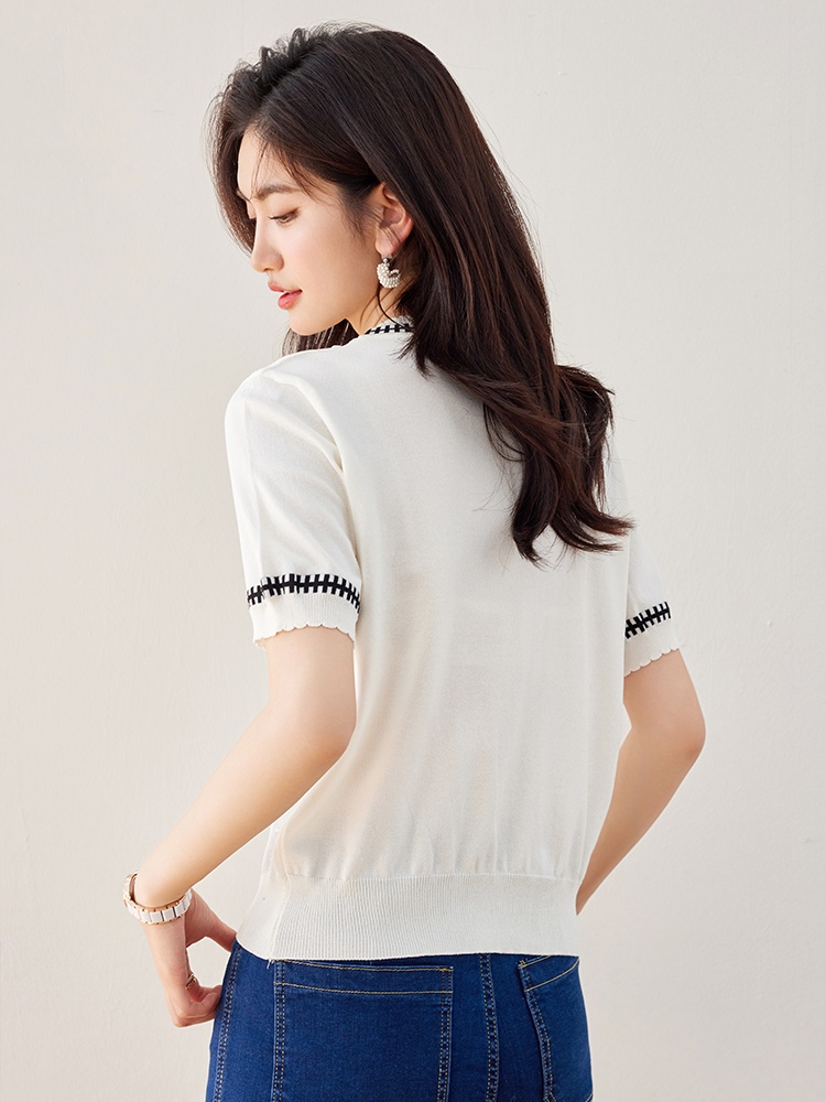 Short sleeve white summer T-shirt thin ice silk sweater