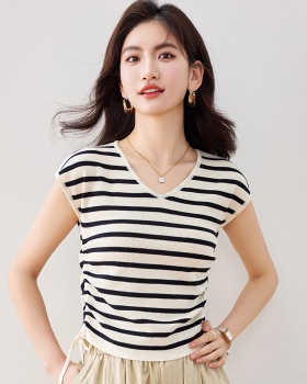 Simple fashion slim V-neck both sides of drawstring tops