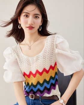 Hollow summer ice silk T-shirt thin niche short sleeve tops