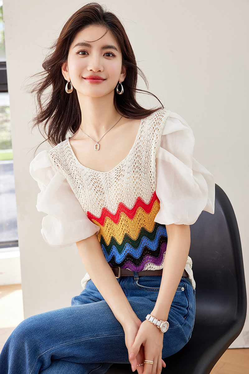 Hollow summer ice silk T-shirt thin niche short sleeve tops