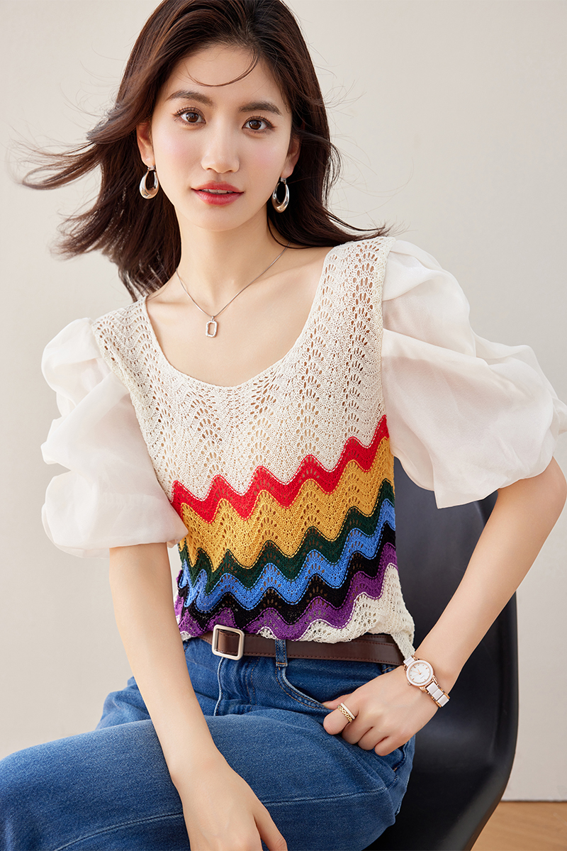 Hollow summer ice silk T-shirt thin niche short sleeve tops