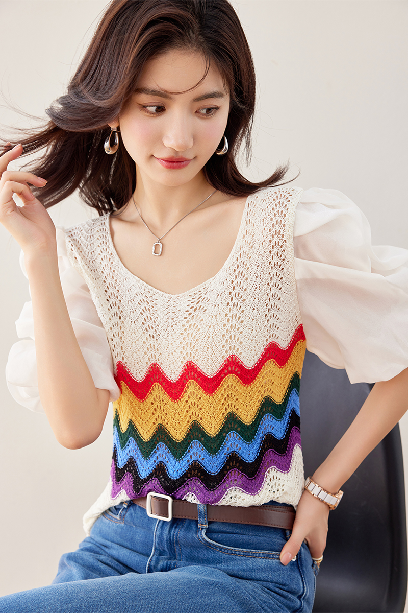 Hollow summer ice silk T-shirt thin niche short sleeve tops