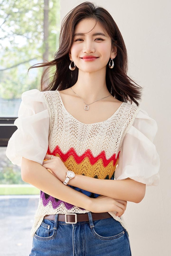 Hollow summer ice silk T-shirt thin niche short sleeve tops