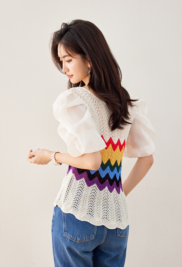 Hollow summer ice silk T-shirt thin niche short sleeve tops