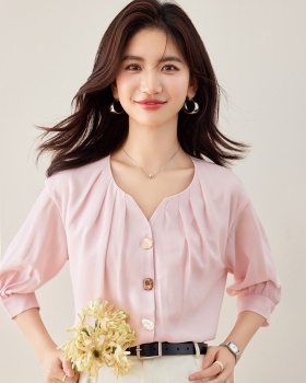 Unique France style tops fashion pink shirt