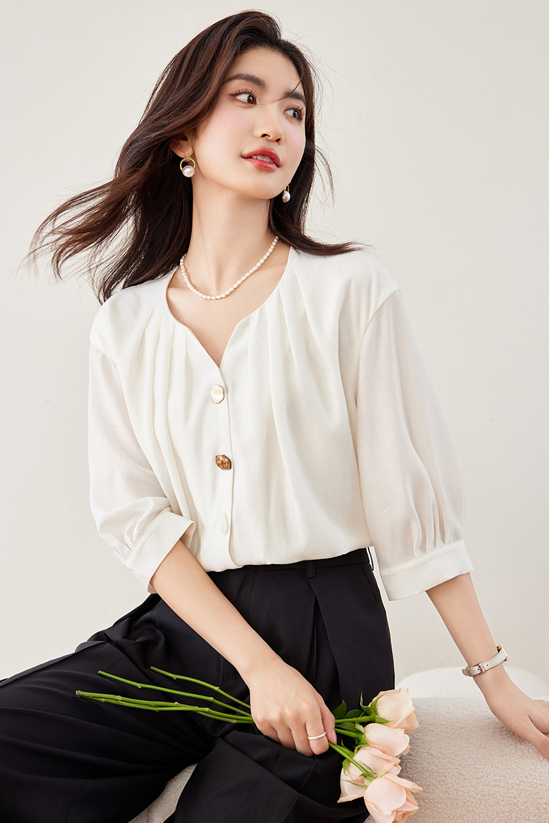 Unique France style tops fashion pink shirt