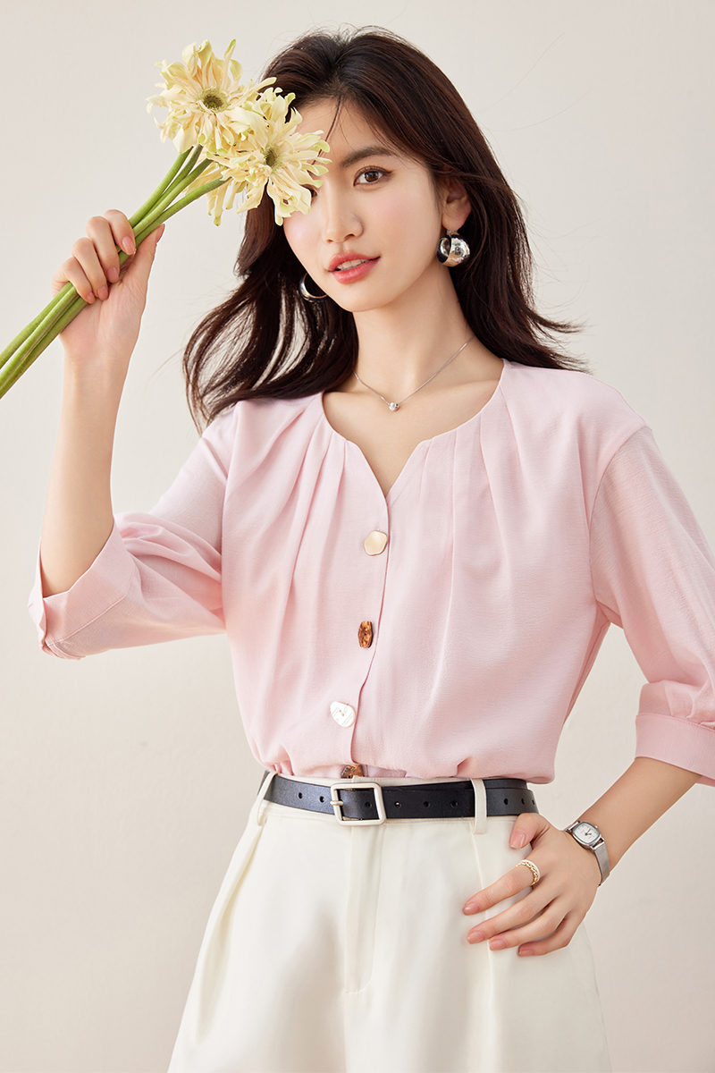 Unique France style tops fashion pink shirt