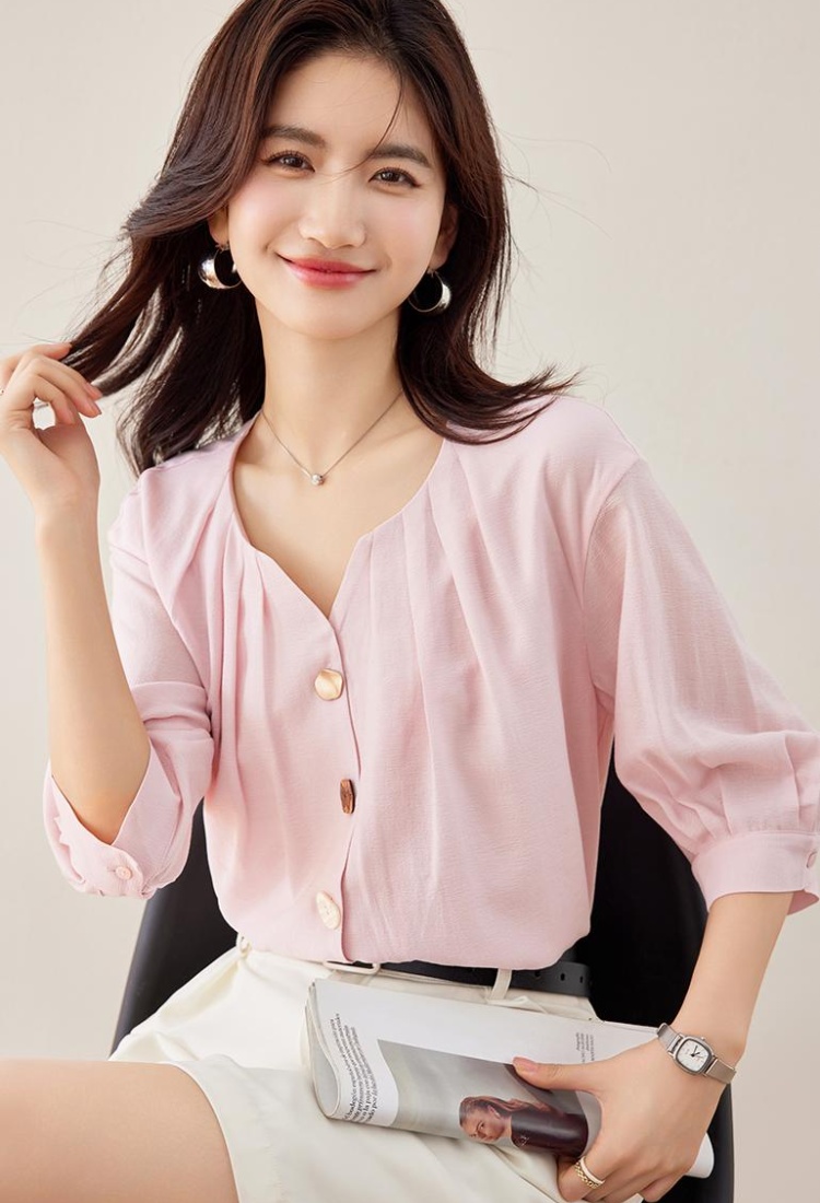 Unique France style tops fashion pink shirt