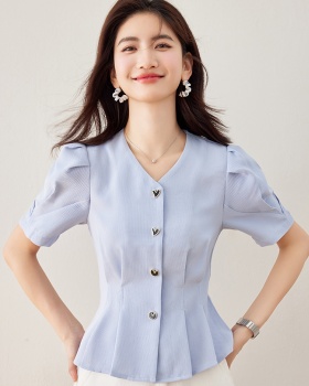 Slim pure shirt short sleeve summer tops for women