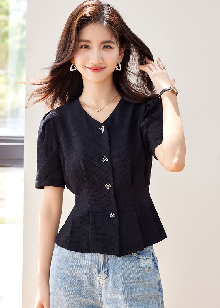 Slim pure shirt short sleeve summer tops for women