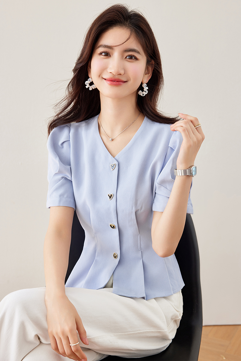 Slim pure shirt short sleeve summer tops for women