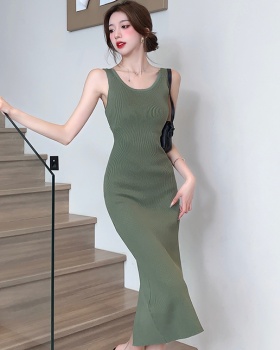 Knitted sleeveless vest package hip dress for women