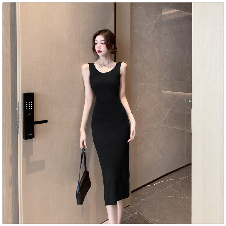 Knitted sleeveless vest package hip dress for women