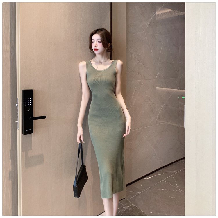 Knitted sleeveless vest package hip dress for women