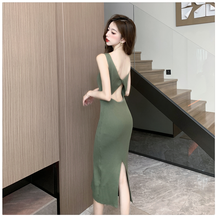 Knitted sleeveless vest package hip dress for women