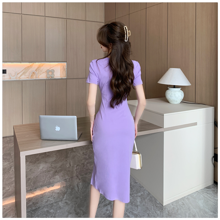 Slim temperament split V-neck summer fold enticement dress