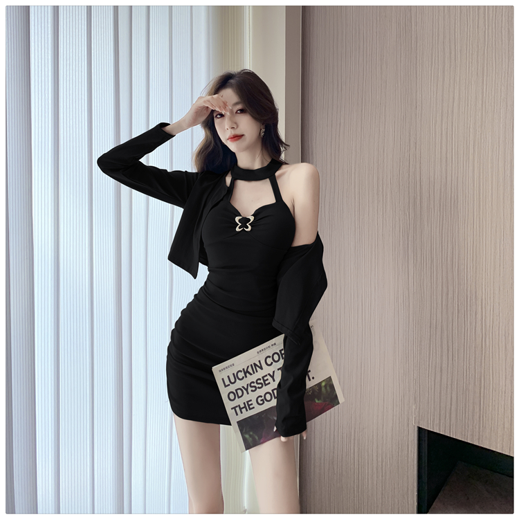 Halter sexy jacket spicegirl cardigan 2pcs set for women