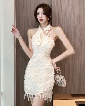 Tassels T-back package hip cheongsam for women