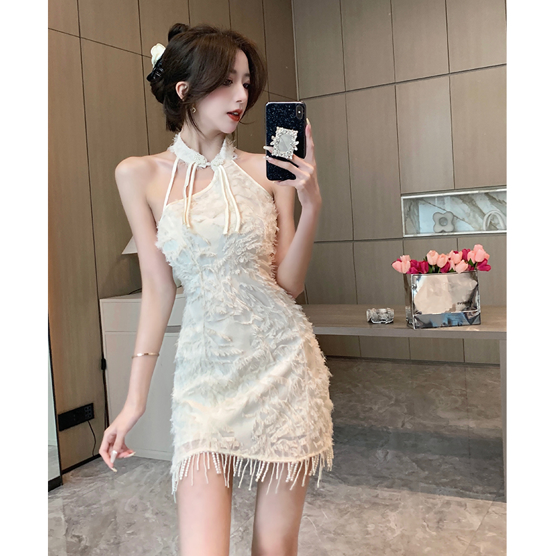 Tassels T-back package hip cheongsam for women