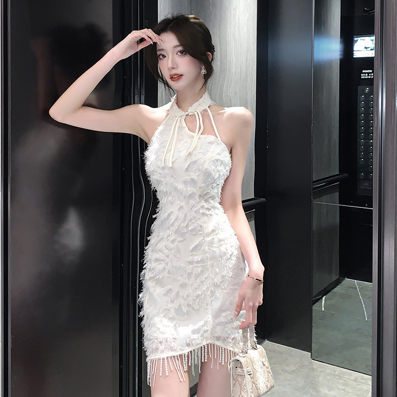 Tassels T-back package hip cheongsam for women