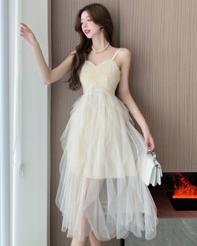 Small fellow light wedding dress sling gauze dress