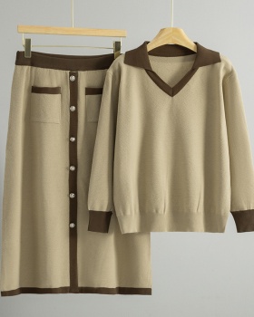 Spring and autumn Casual sweater knitted skirt 2pcs set
