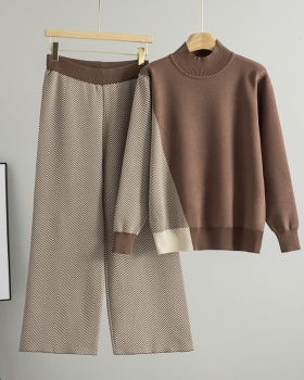 Stripe sweater knitted long pants 2pcs set for women