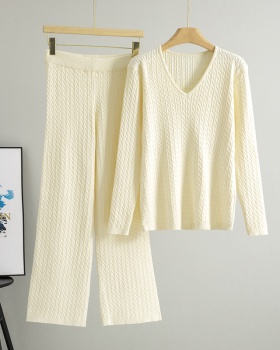 Twist wide leg pants sweater 2pcs set for women