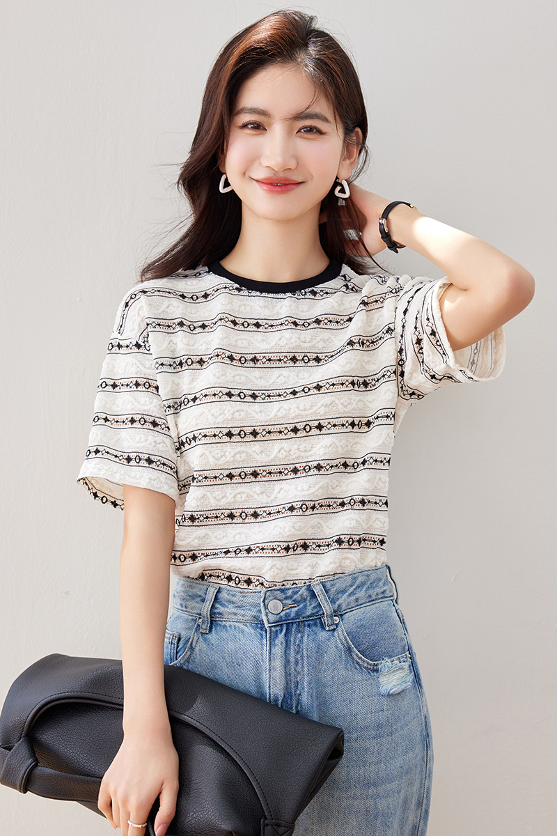 Short sleeve tops round neck T-shirt for women