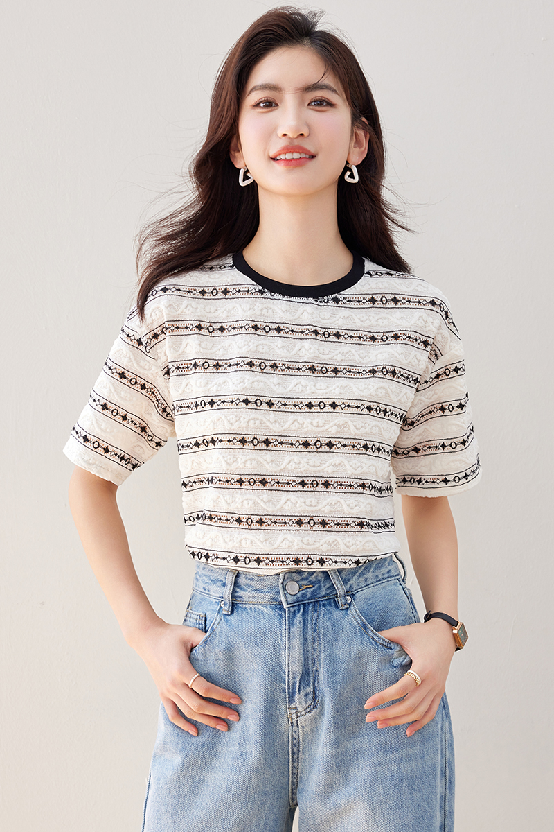 Short sleeve tops round neck T-shirt for women