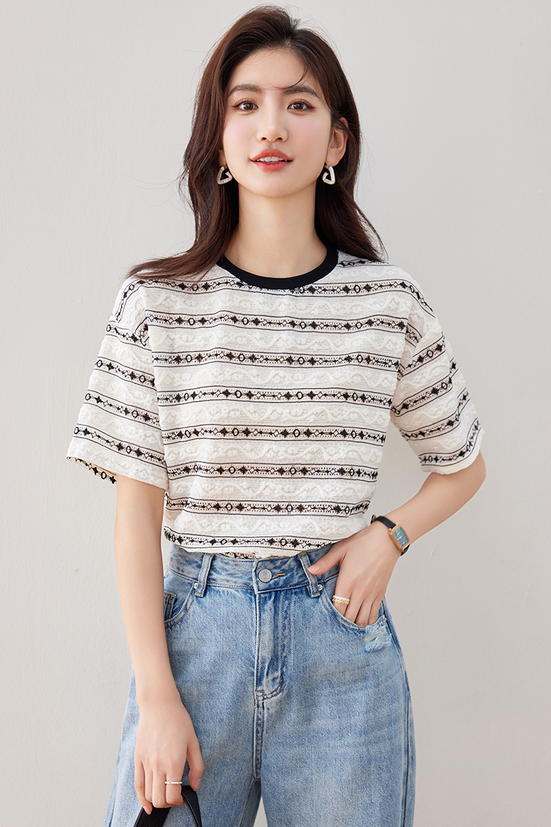 Short sleeve tops round neck T-shirt for women