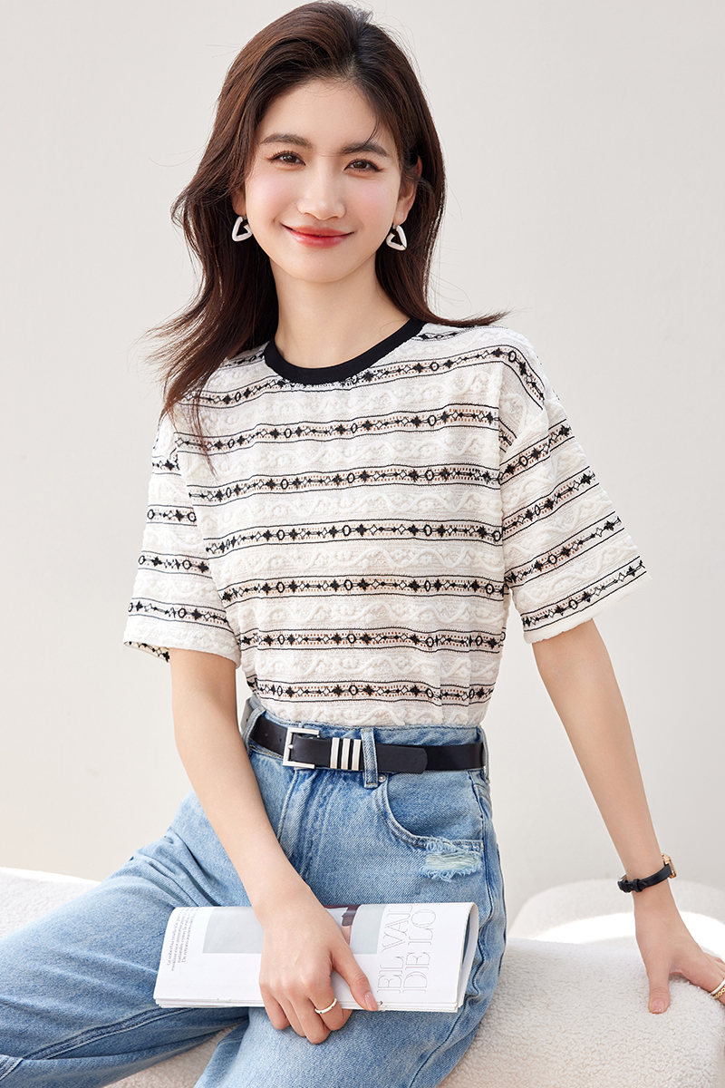 Short sleeve tops round neck T-shirt for women