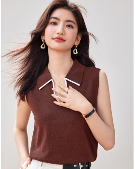 Mixed colors lapel sweater summer tops for women