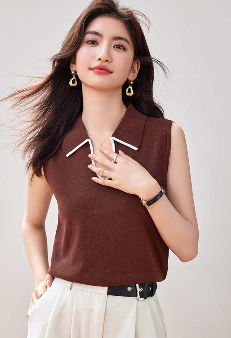 Mixed colors lapel sweater summer tops for women