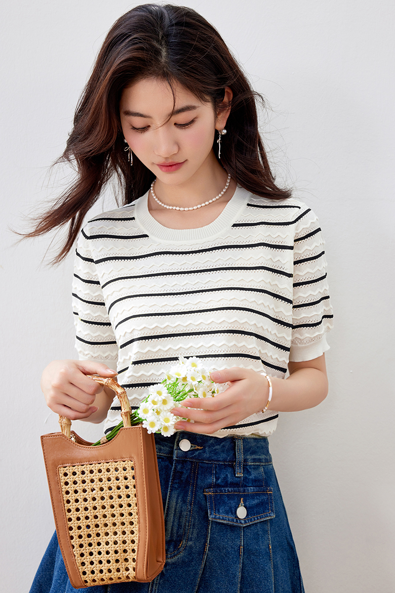 Hollow wave patterns fashion simple summer tops for women