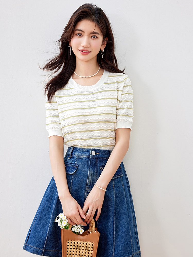 Hollow wave patterns fashion simple summer tops for women