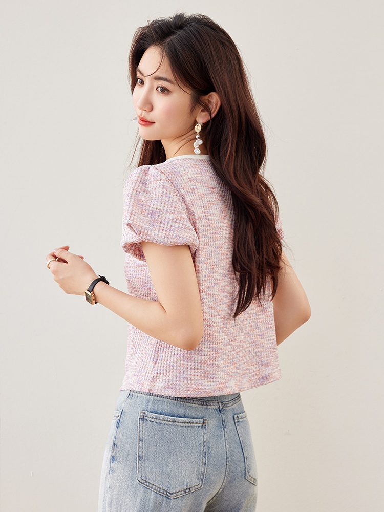 Short sleeve small fellow summer tops puff sleeve bow T-shirt