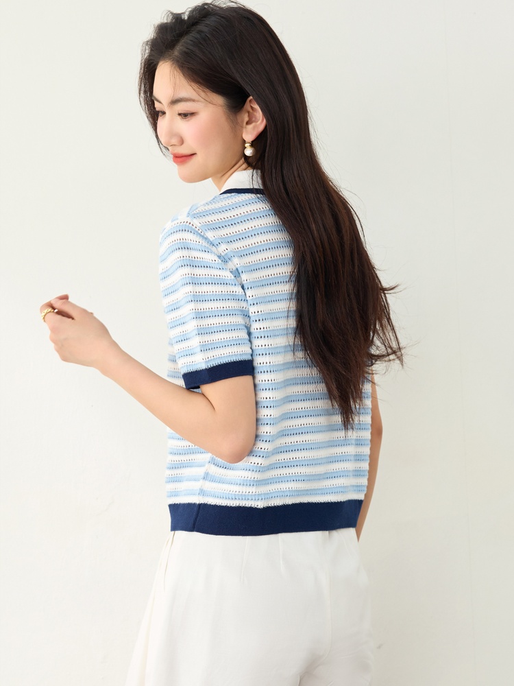 Show young crochet knitted T-shirt fresh stripe tops
