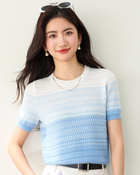 Short sleeve summer sweater blue short tops for women